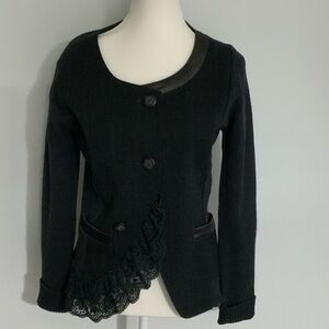 Ness Size EU40 Elegant Grey Fabric and Knit Blazer with Lace Trim